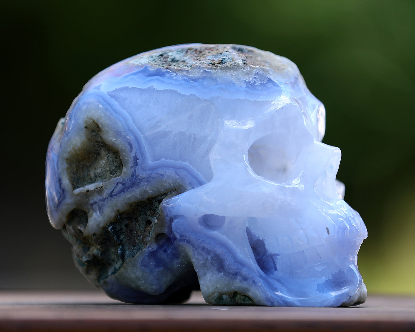 5.0" Blue Crazy Lace Agate Hand Carved Crystal Geode Skull Sculpture