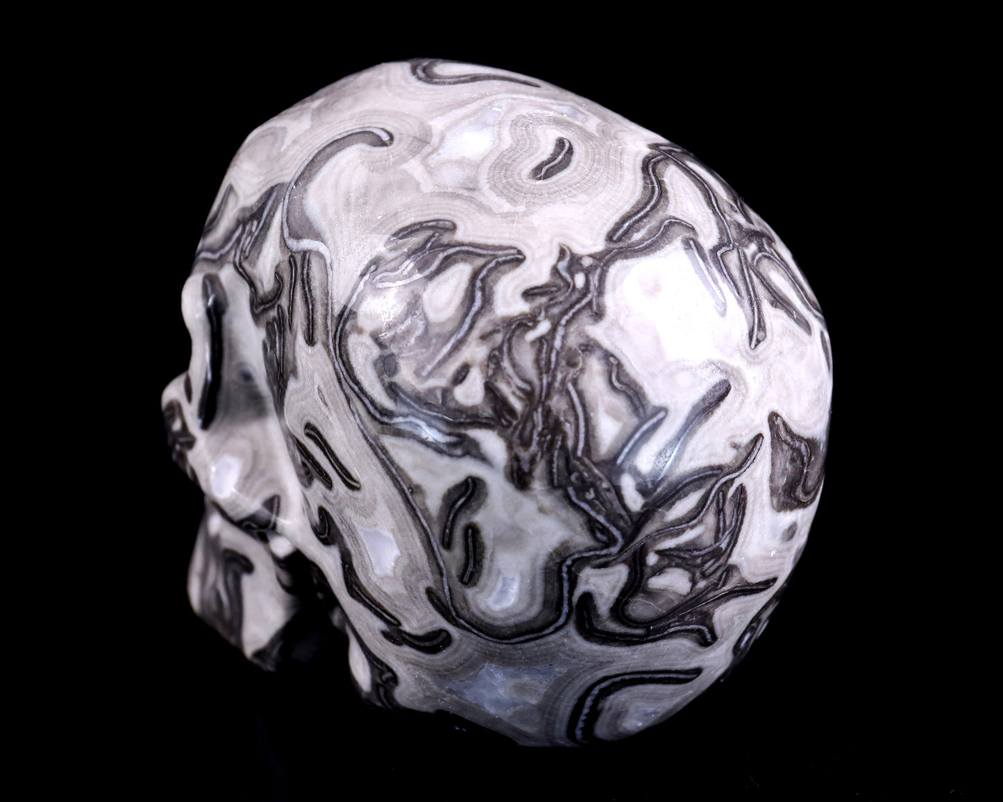 4.3" Black Crazy Lace Agate Hand Carved Crystal Realistic Skull Sculpture