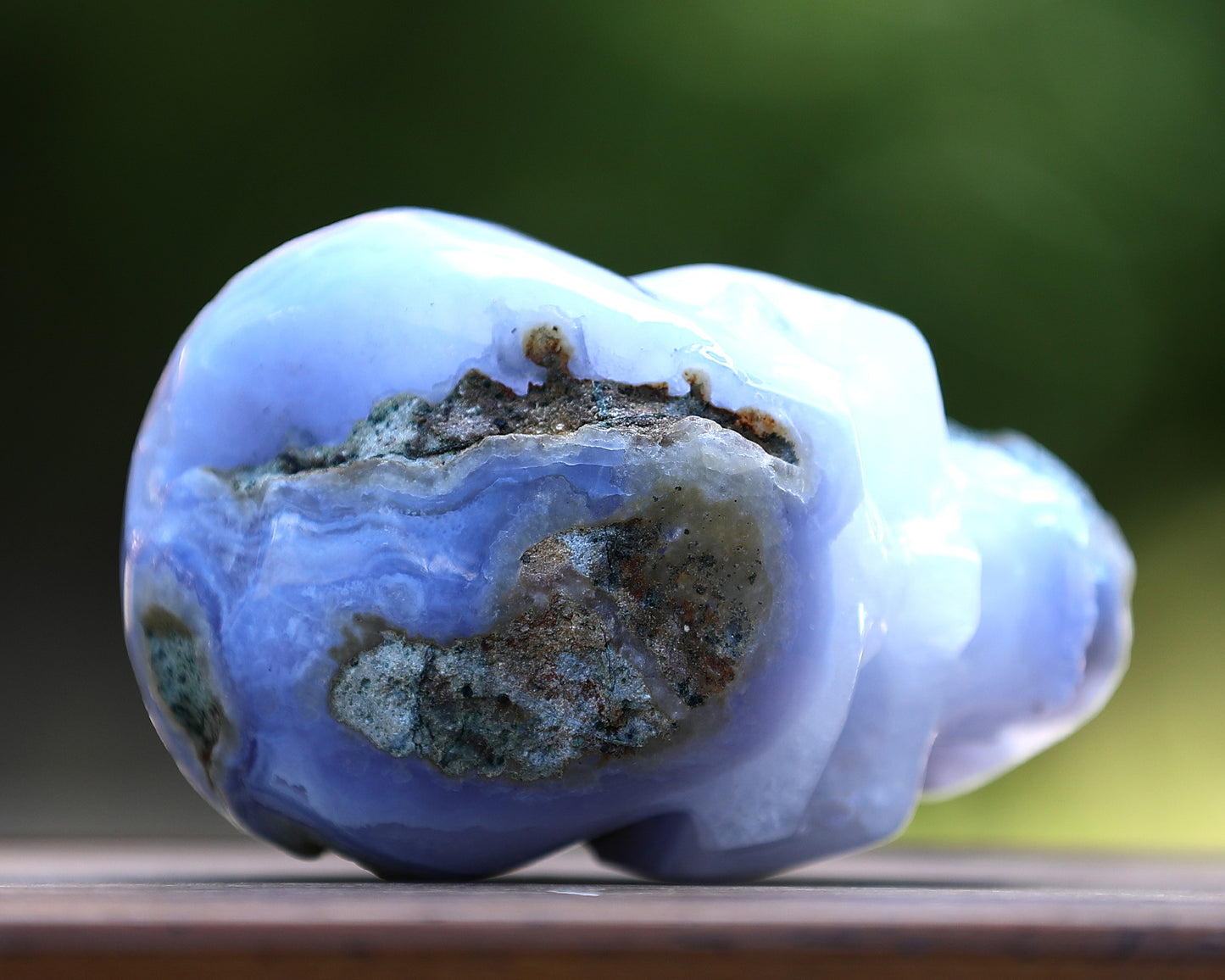 5.0" Blue Crazy Lace Agate Hand Carved Crystal Geode Skull Sculpture