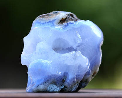 5.0" Blue Crazy Lace Agate Hand Carved Crystal Geode Skull Sculpture