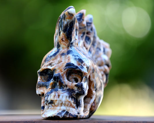 Unique 7.9" Geode Agate Hand Carved Crystal Geode Skull Sculpture