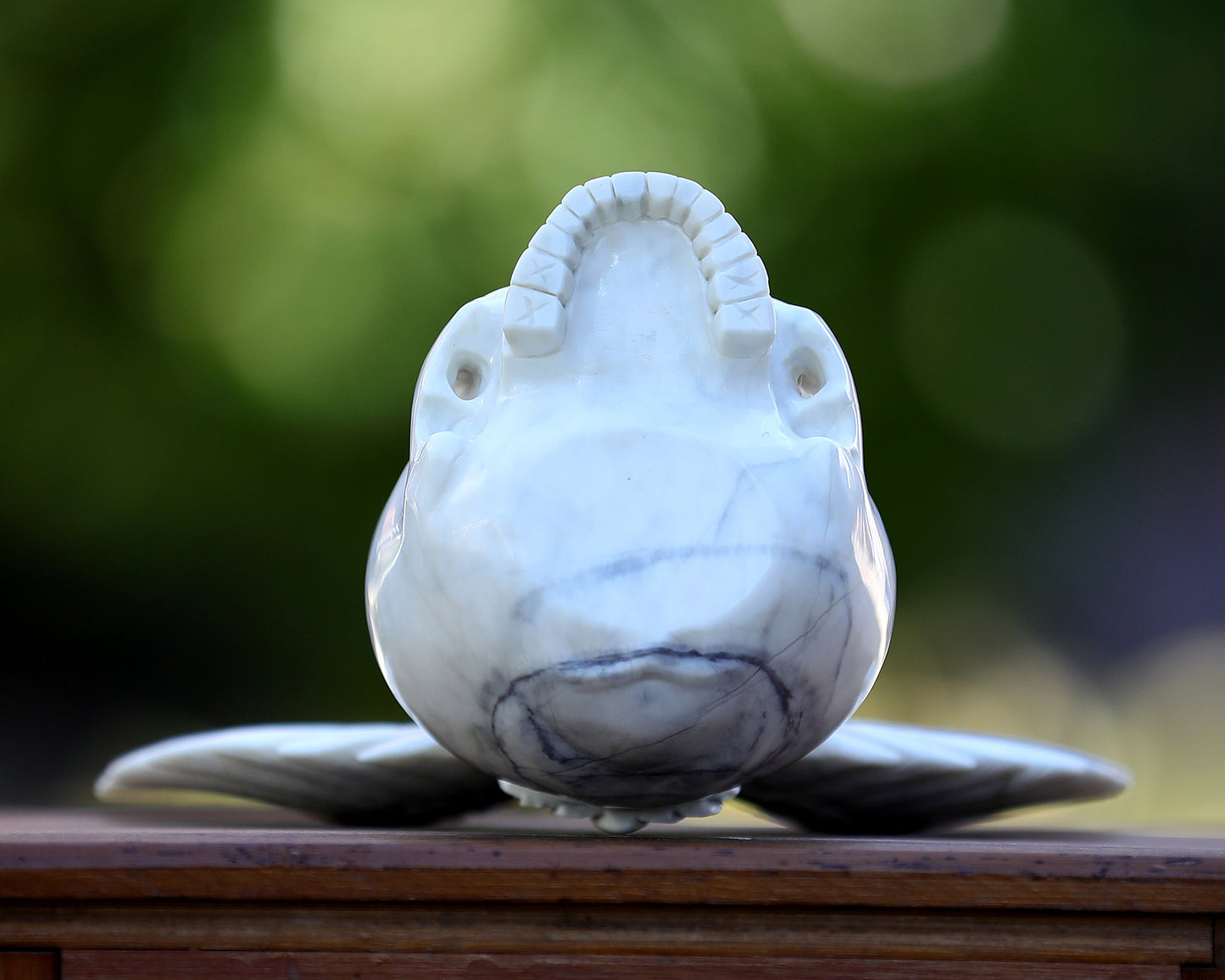 8.9" White Jade Hand Carved Crystal Skull and Owl Sculpture