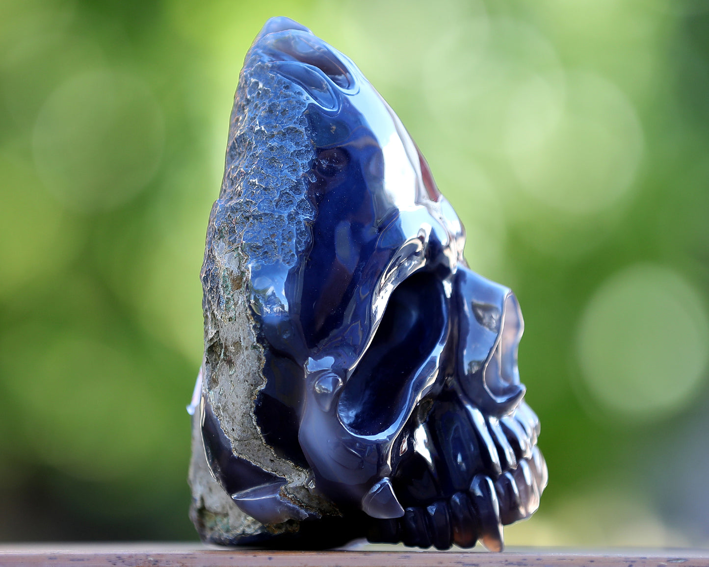 7.5" Amethyst Druse Agate Hand Carved Mineral Specimen Skull Sculpture