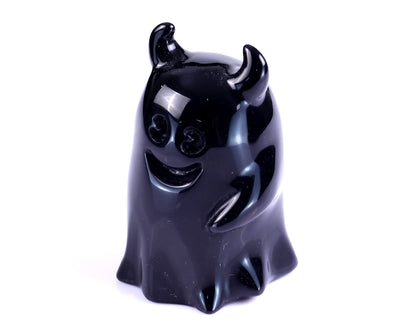 2.9” Natural Black Obsidian Hand Carved Crystal Ghost Sculpture, Halloween Gift