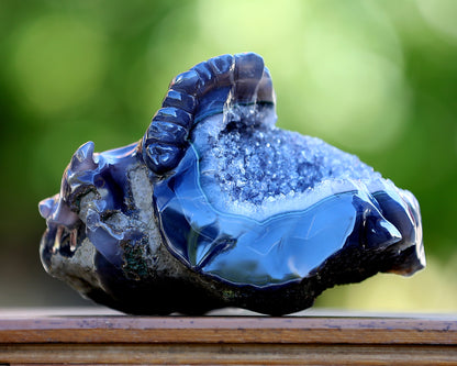 7.5" Amethyst Druse Agate Hand Carved Mineral Specimen Skull Sculpture