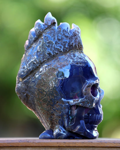 8.9" Amethyst Geode Agate Hand Carved Crystal Geode Skull Sculpture