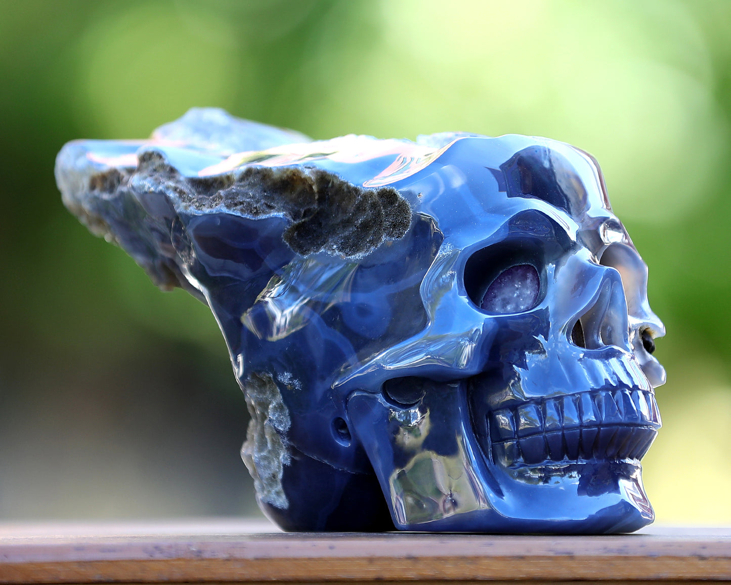 9.6" Amethyst Geode Agate Hand Carved Crystal Geode Skull Sculpture