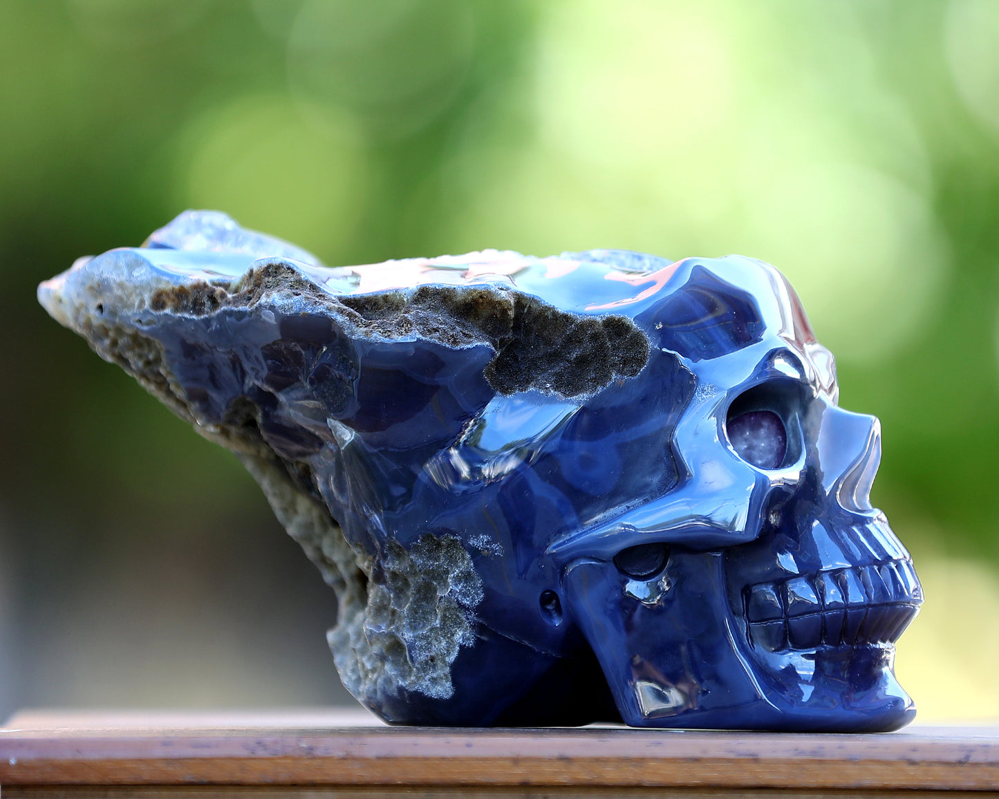 9.6" Amethyst Geode Agate Hand Carved Crystal Geode Skull Sculpture