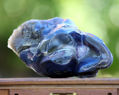 9.6" Amethyst Geode Agate Hand Carved Crystal Geode Skull Sculpture