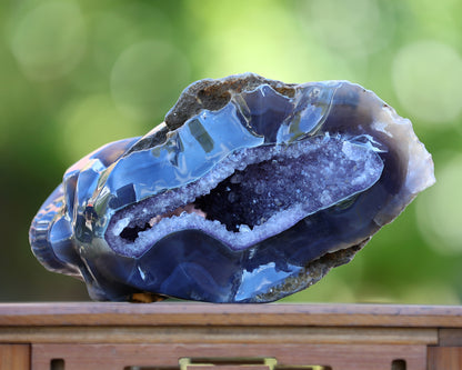 9.6" Amethyst Geode Agate Hand Carved Crystal Geode Skull Sculpture