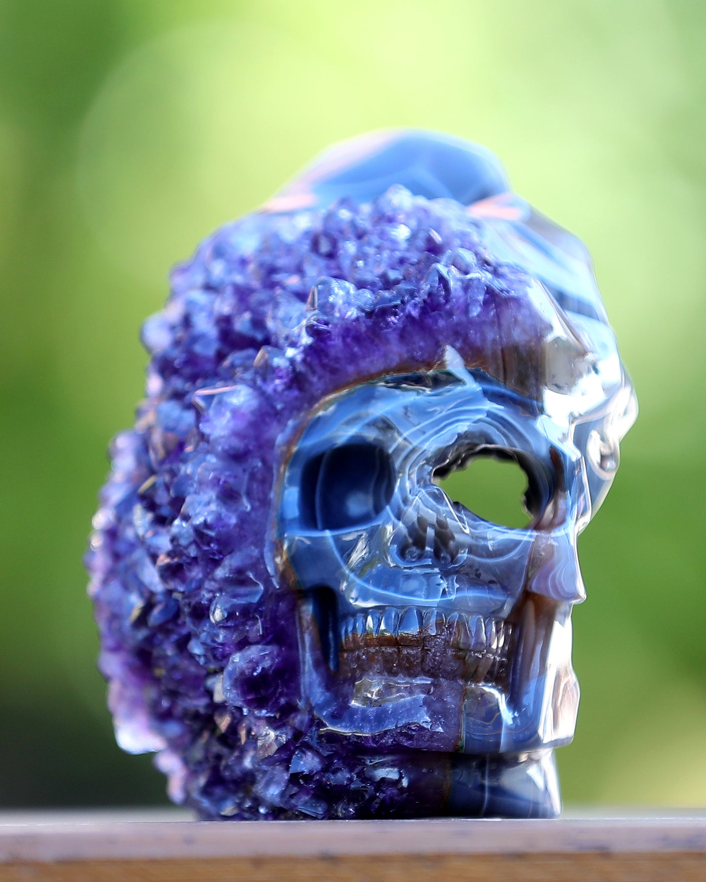 5.0" Amethyst Druse Agate Hand Carved Mineral Specimen Skull Sculpture