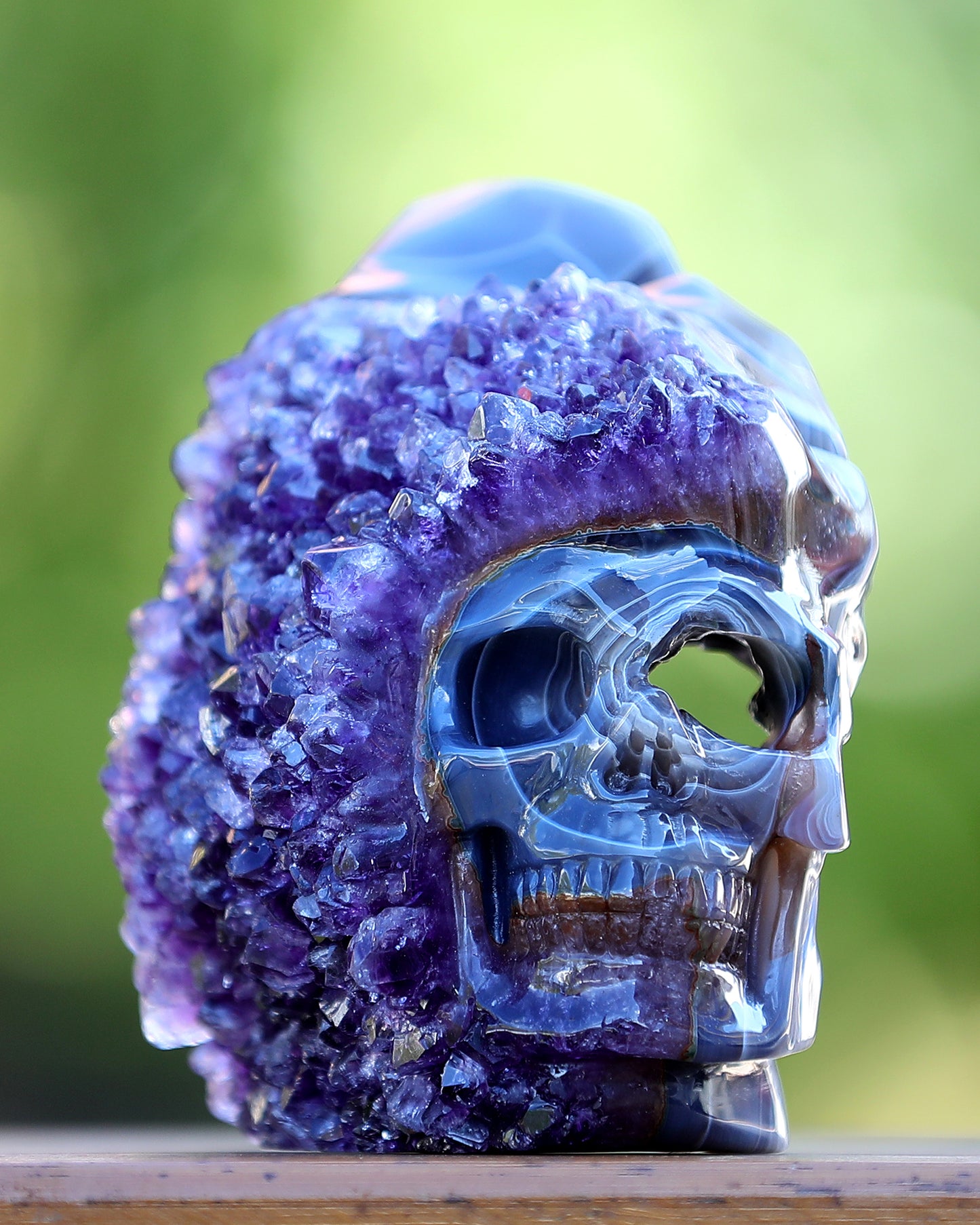 5.0" Amethyst Druse Agate Hand Carved Mineral Specimen Skull Sculpture