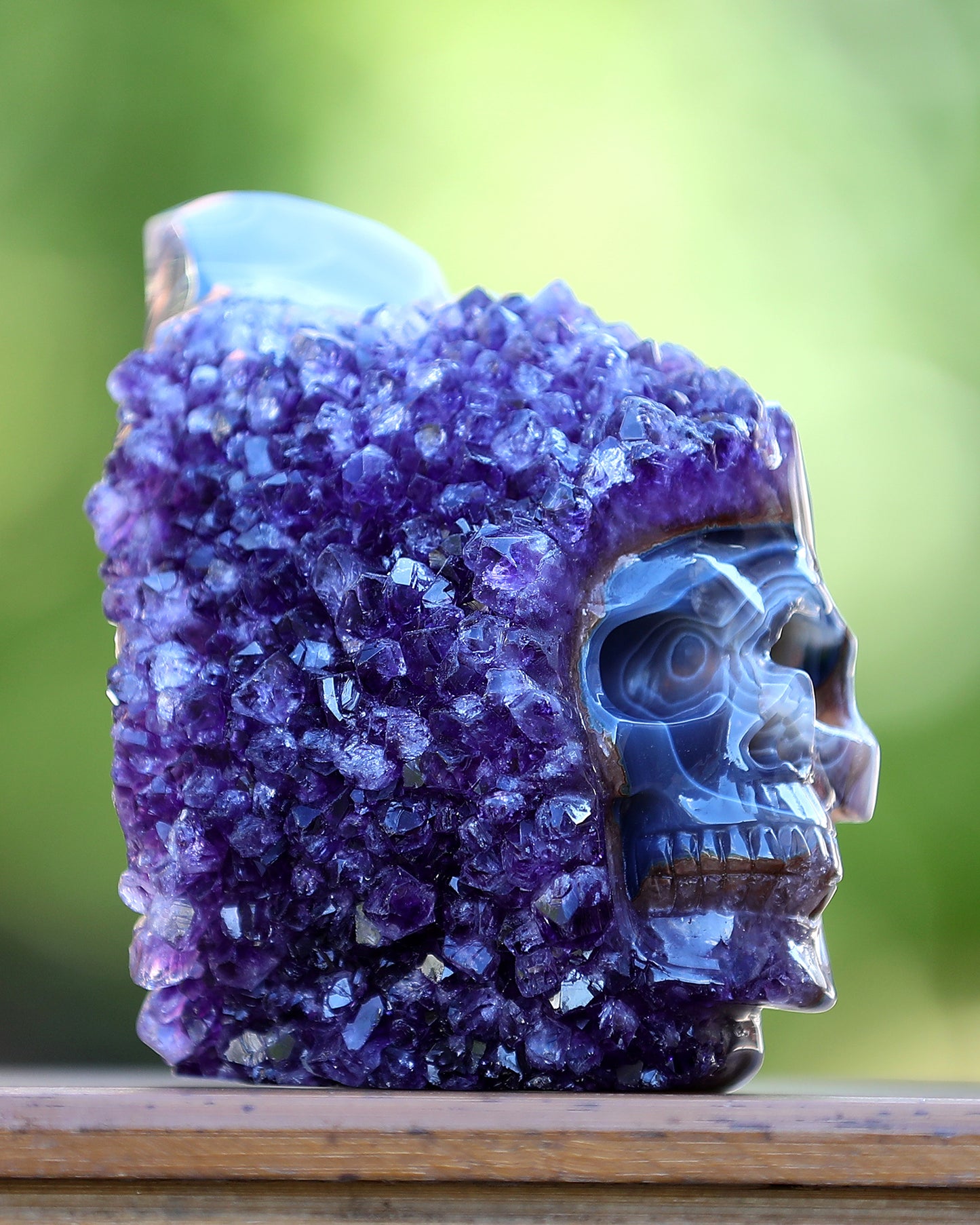 5.0" Amethyst Druse Agate Hand Carved Mineral Specimen Skull Sculpture