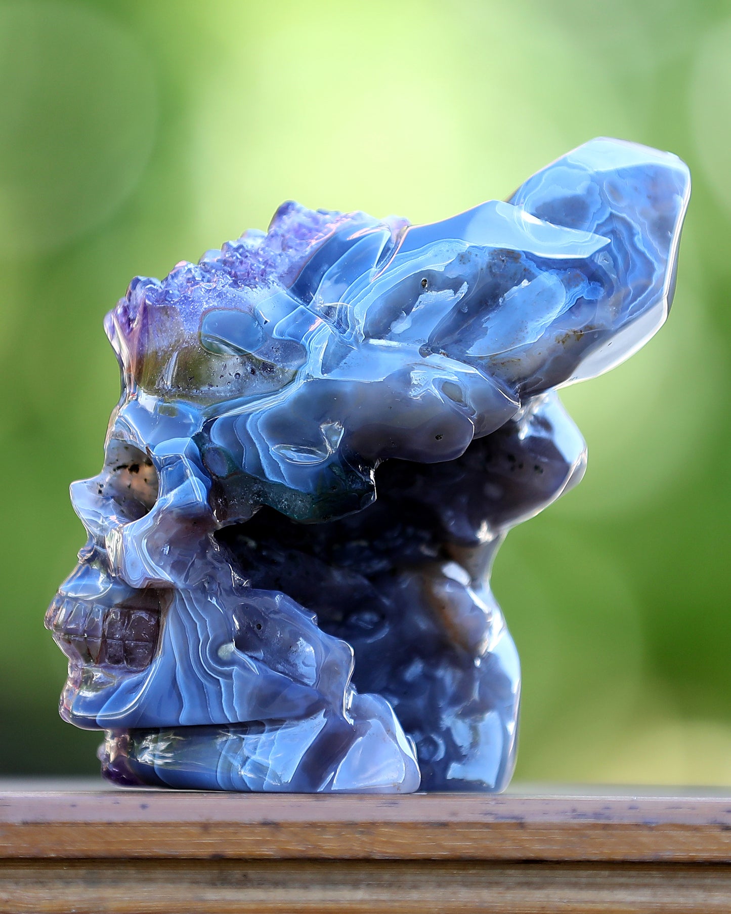 5.0" Amethyst Druse Agate Hand Carved Mineral Specimen Skull Sculpture