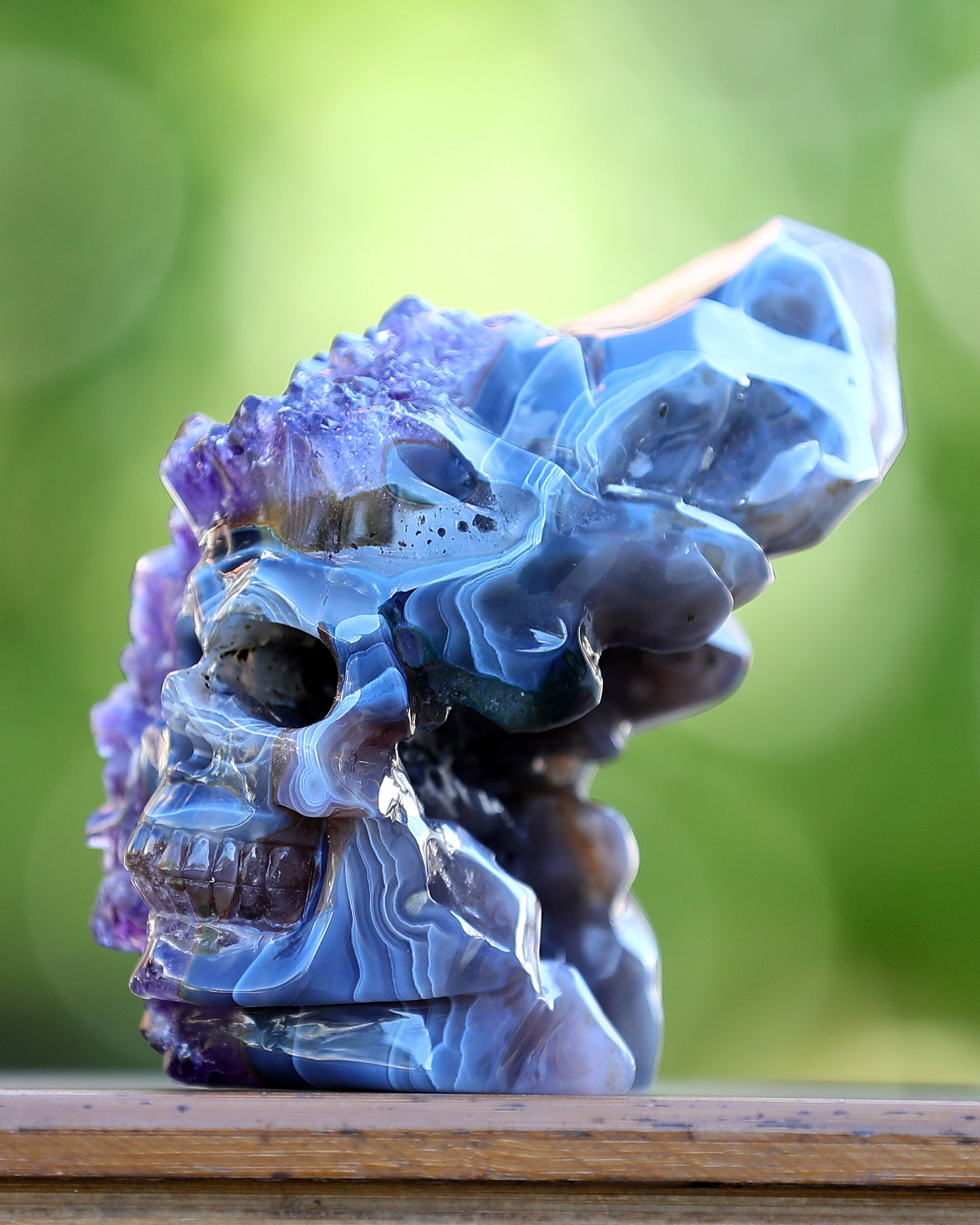 5.0" Amethyst Druse Agate Hand Carved Mineral Specimen Skull Sculpture