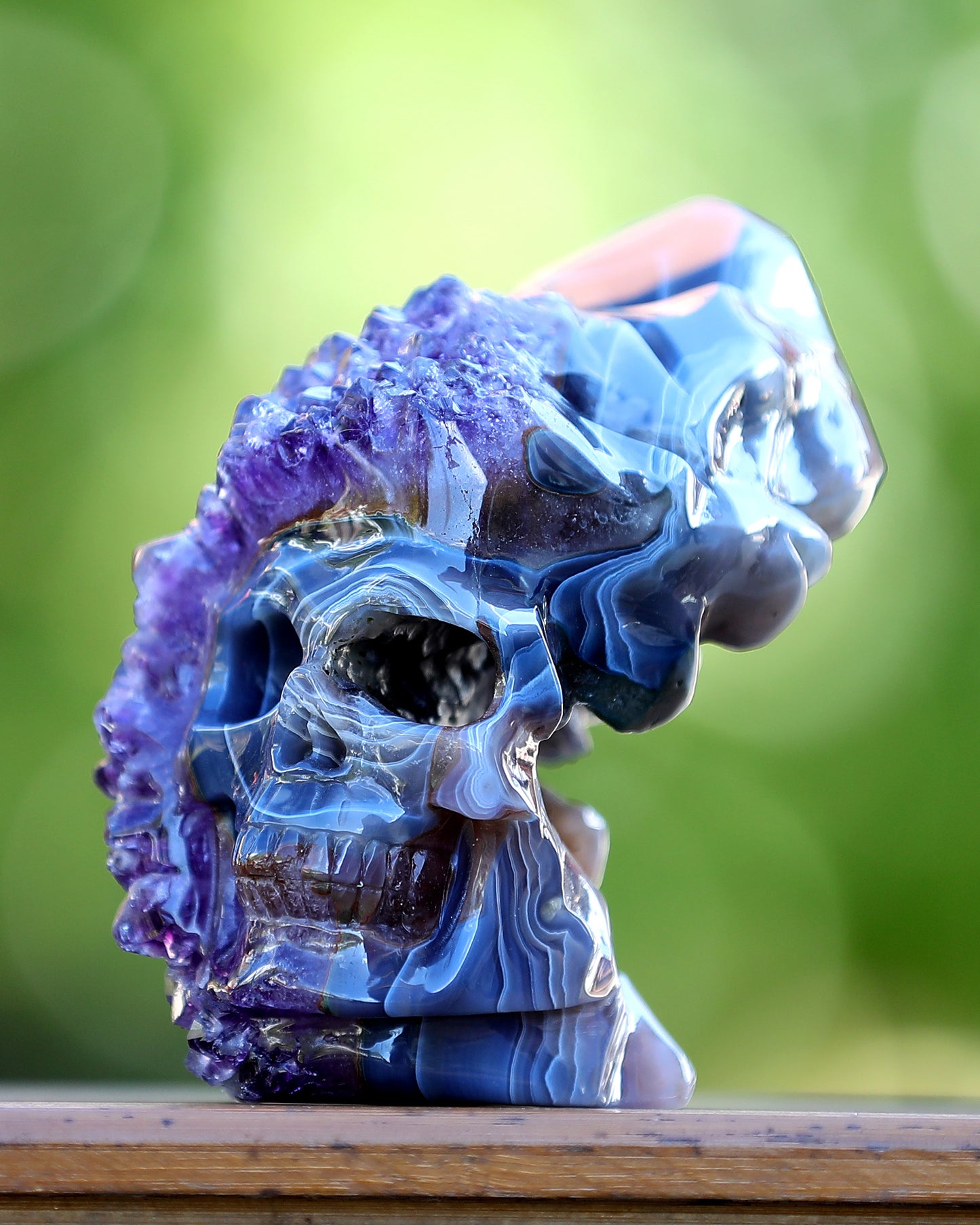 5.0" Amethyst Druse Agate Hand Carved Mineral Specimen Skull Sculpture