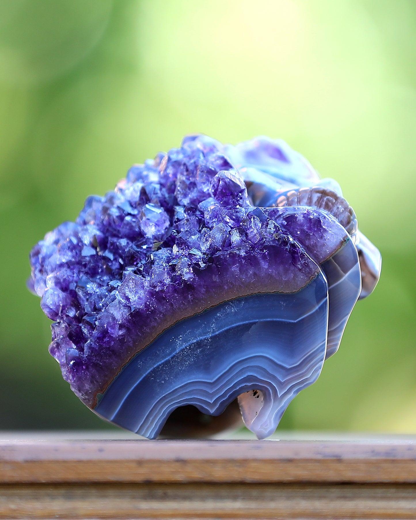 5.0" Amethyst Druse Agate Hand Carved Mineral Specimen Skull Sculpture