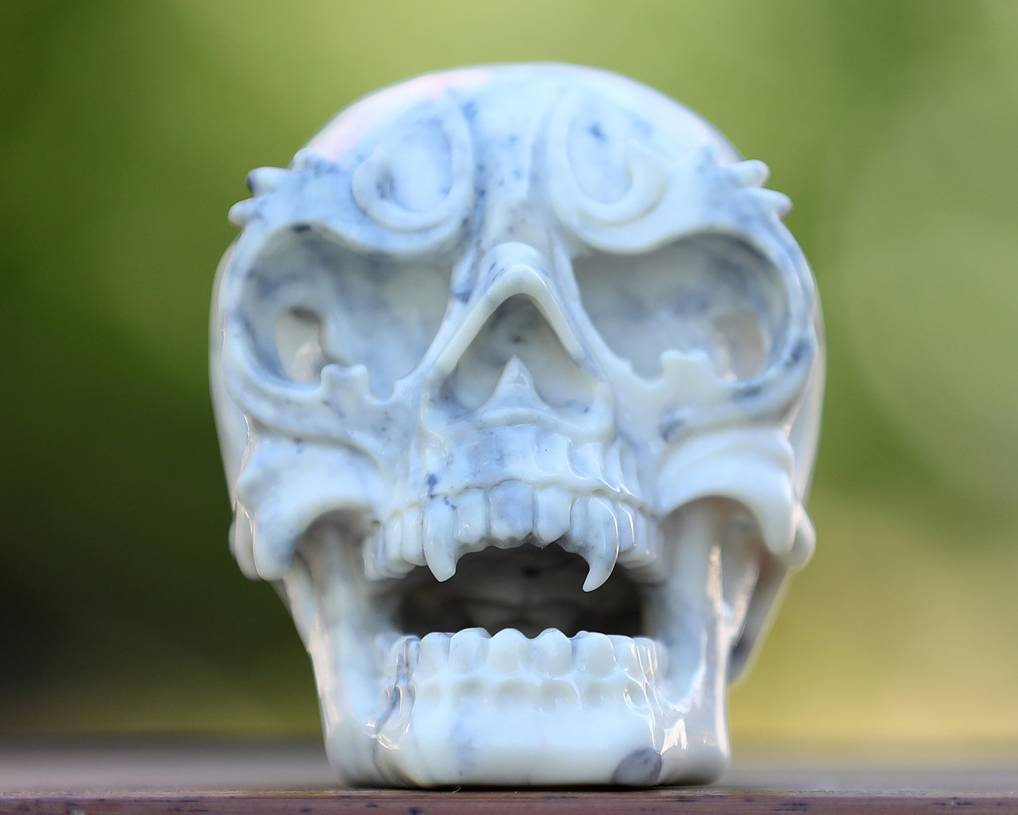 3.8" White Jade Hand Carved Crystal Skull Sculpture