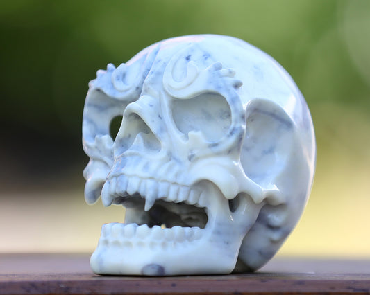 3.8" White Jade Hand Carved Crystal Skull Sculpture