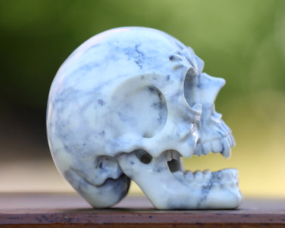 3.8" White Jade Hand Carved Crystal Skull Sculpture