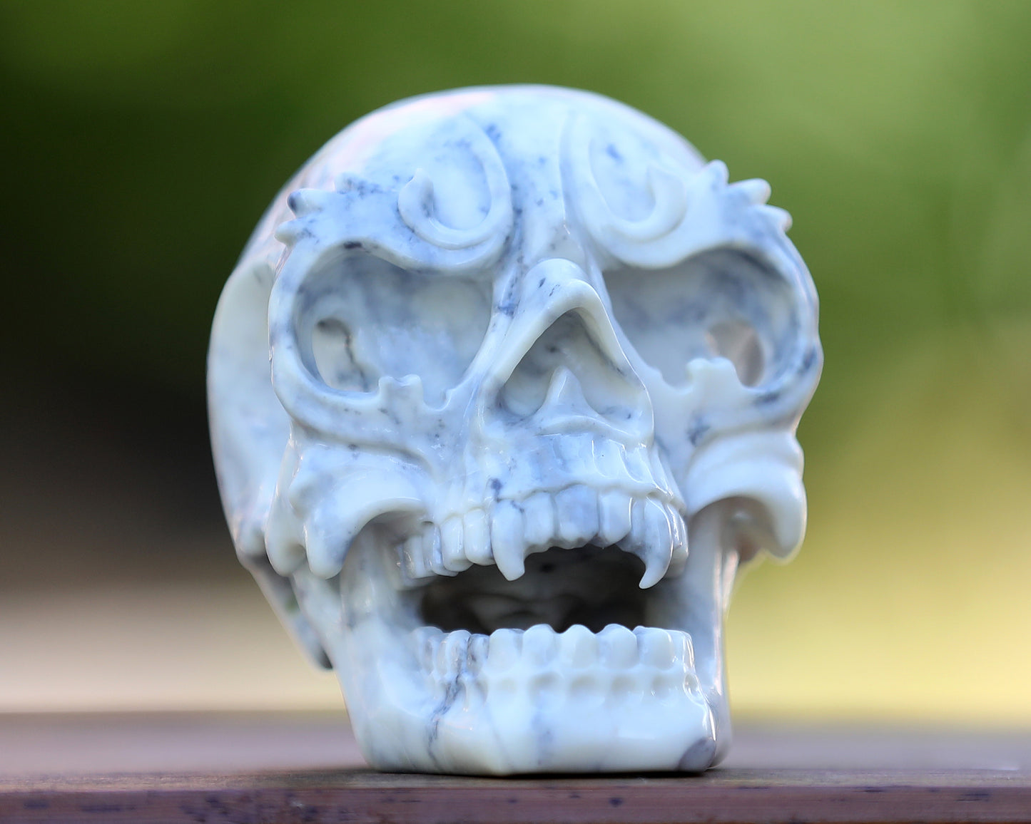 3.8" White Jade Hand Carved Crystal Skull Sculpture