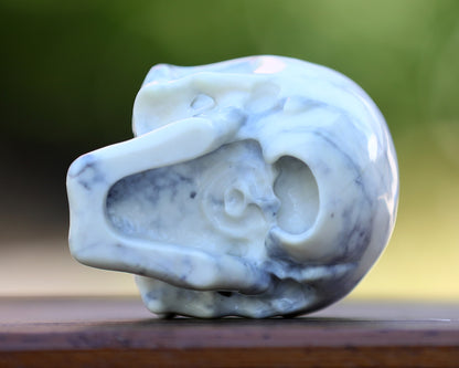 3.8" White Jade Hand Carved Crystal Skull Sculpture