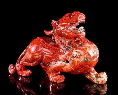 11" Natural Red Jasper Hand Carved Crystal Kylin Sculpture