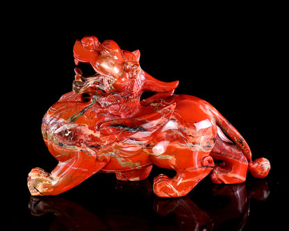 11" Natural Red Jasper Hand Carved Crystal Kylin Sculpture