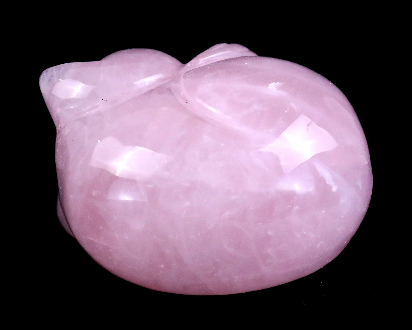 2.5" Rose Quartz Hand Carved Crystal Sleepy Cat Sculpture