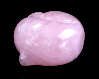 2.5" Rose Quartz Hand Carved Crystal Sleepy Cat Sculpture