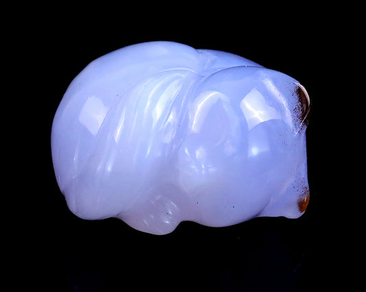 1.6" Blue Chalcedony Hand Carved Crystal Sleepy Cat Sculpture