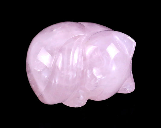 1.6" Rose Quartz Hand Carved Crystal Sleepy Cat Sculpture