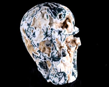 6.4" Moss Agate Hand Carved Crystal Realistic Skull Sculpture