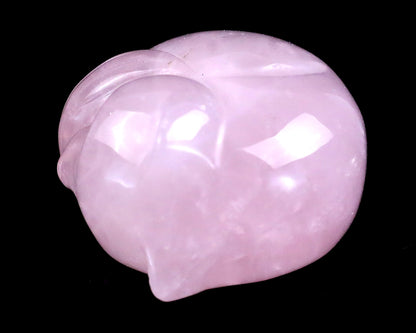 1.6" Rose Quartz Hand Carved Crystal Sleepy Cat Sculpture