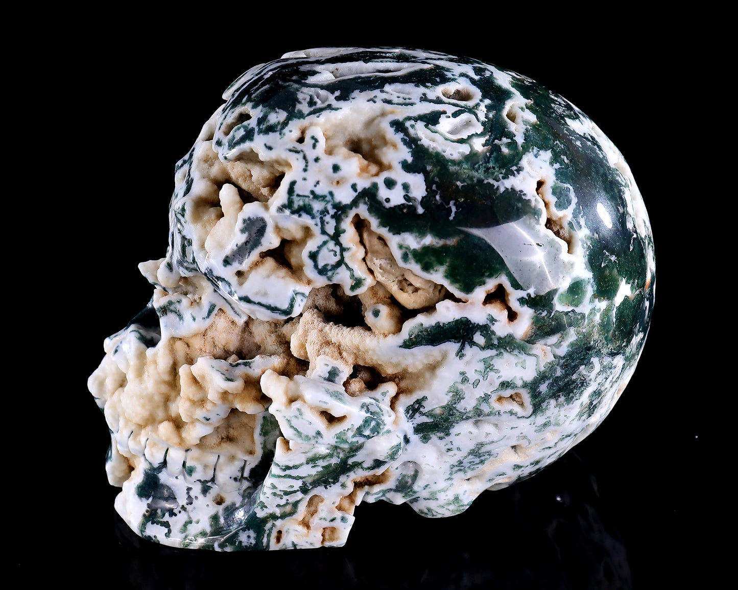 6.4" Moss Agate Hand Carved Crystal Realistic Skull Sculpture