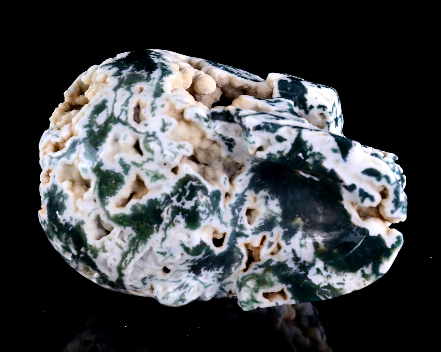 6.4" Moss Agate Hand Carved Crystal Realistic Skull Sculpture