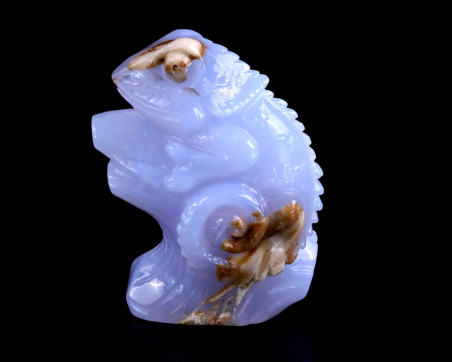 2.9" Blue Chalcedony Hand Carved Crystal Lizard Sculpture