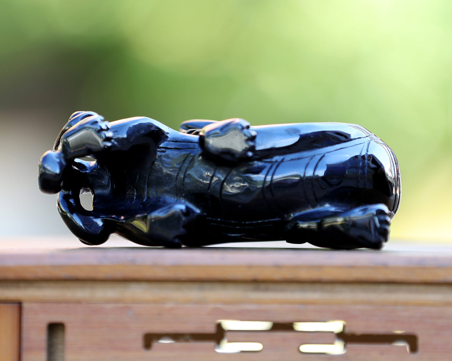 6.2" Black Obsidian Hand Carved Crystal Kylin Sculpture