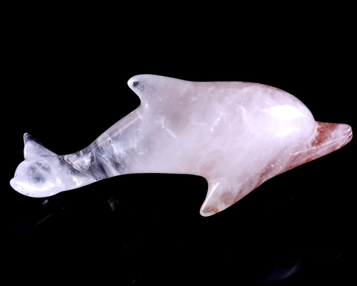 3.9" Angolan Quartz Rock Hand Carved Crystal Dolphin Sculpture