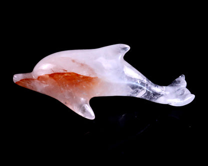 3.9" Angolan Quartz Rock Hand Carved Crystal Dolphin Sculpture