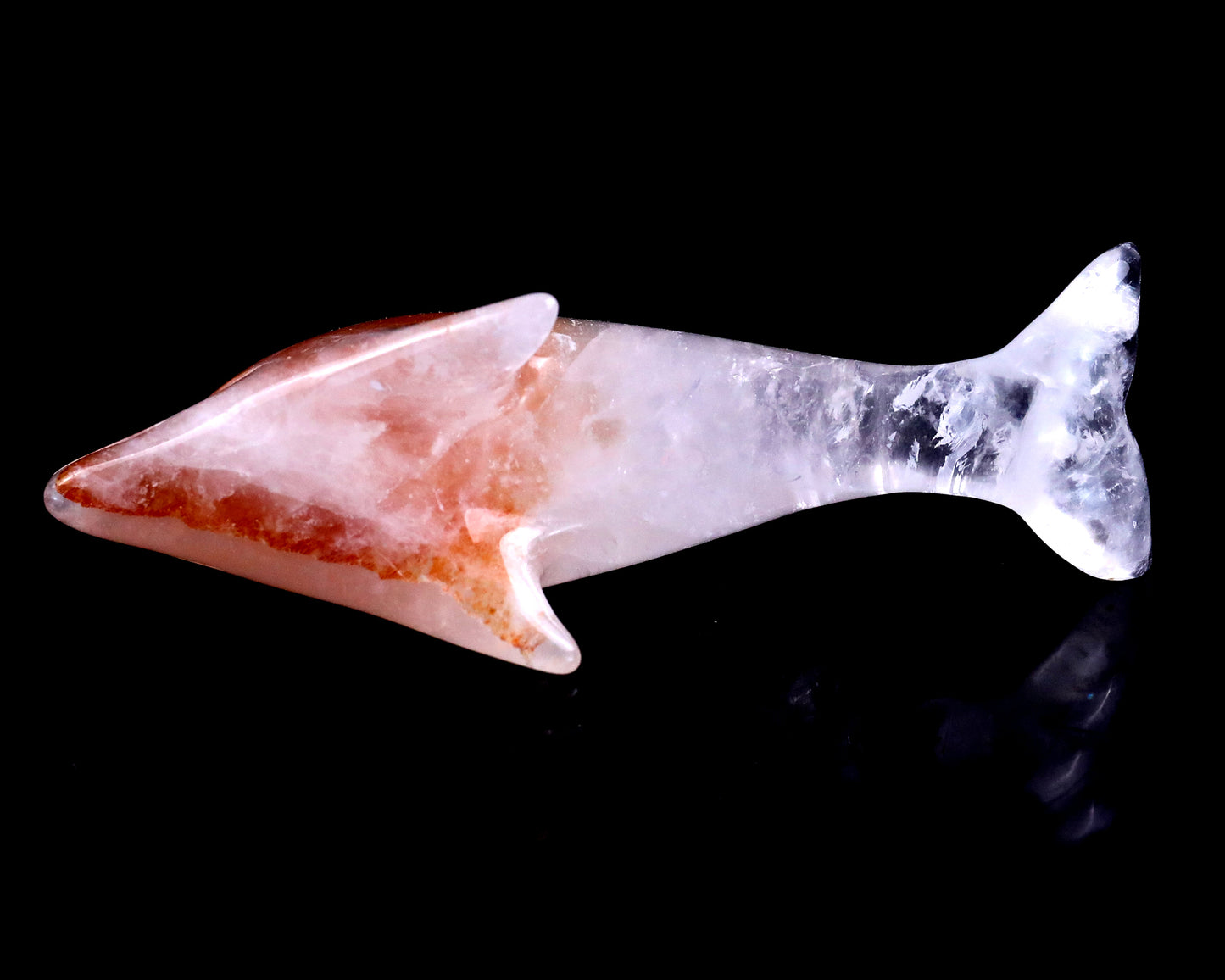 3.9" Angolan Quartz Rock Hand Carved Crystal Dolphin Sculpture