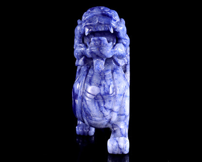 7.6" Blue Aventurine Hand Carved Crystal Kylin Sculpture