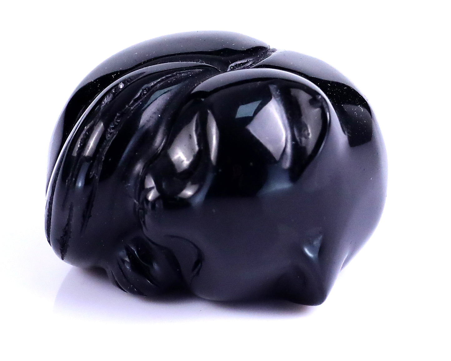 1.6" Black Obsidian Hand Carved Crystal Sleepy Cat Sculpture