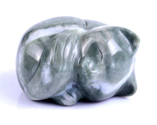 1.6" Jiulong Jade Hand Carved Crystal Sleepy Cat Sculpture