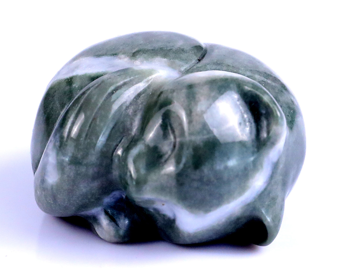 1.6" Jiulong Jade Hand Carved Crystal Sleepy Cat Sculpture