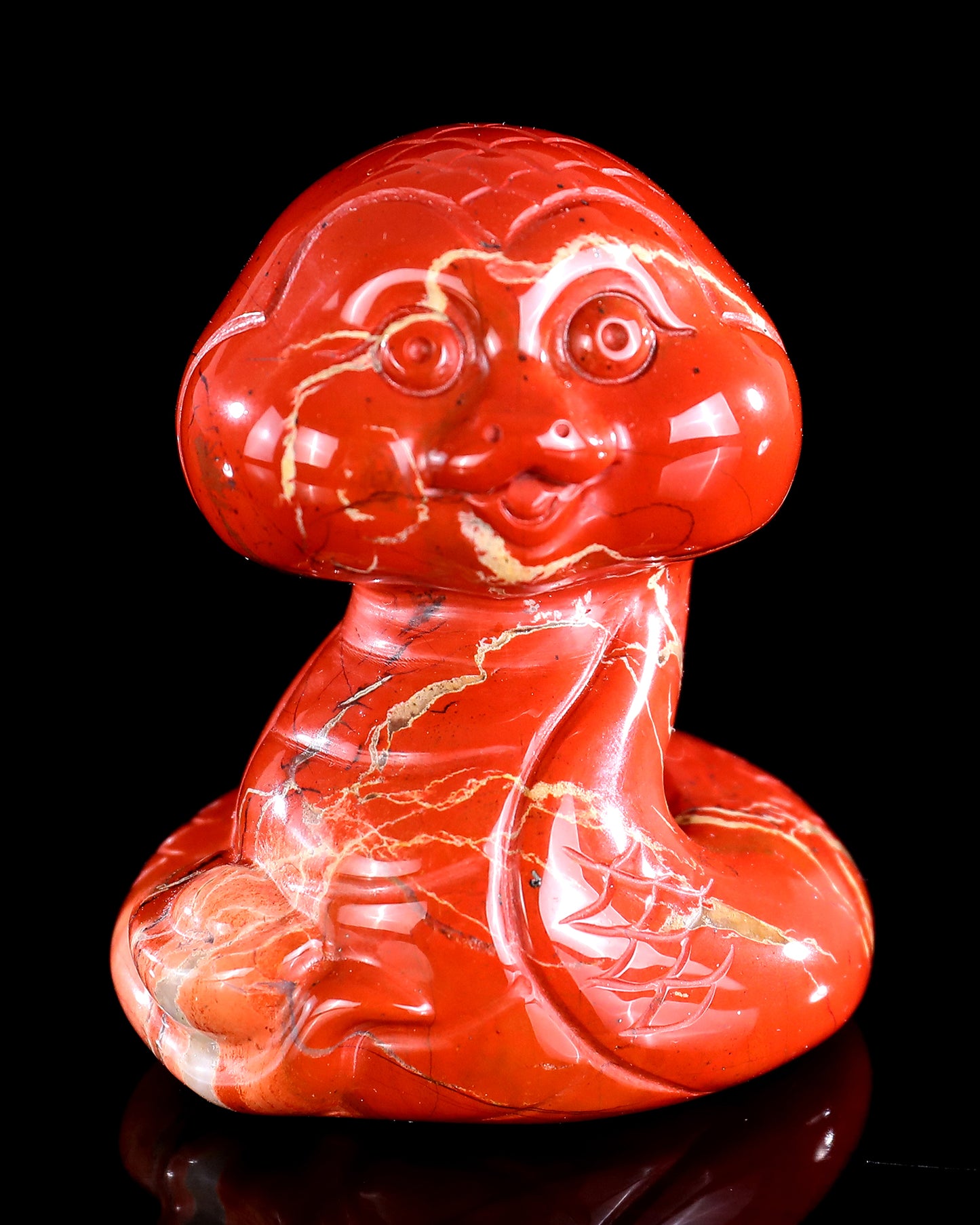 2.9" Red Jasper Hand Carved Crystal Baby Snake Sculpture