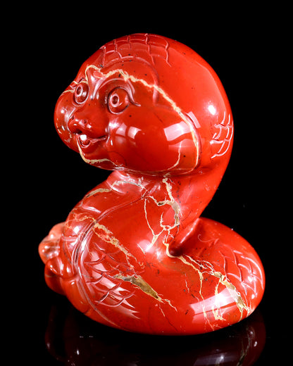 2.9" Red Jasper Hand Carved Crystal Baby Snake Sculpture