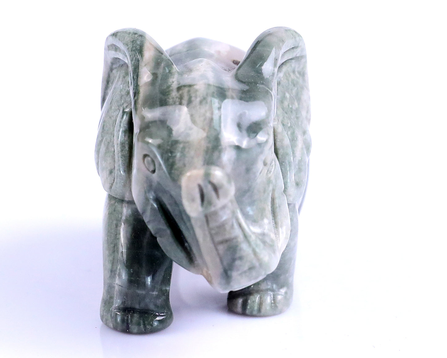 2.4" Jiulong Jade Hand Carved Crystal Elephant Sculpture