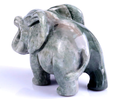 2.4" Jiulong Jade Hand Carved Crystal Elephant Sculpture