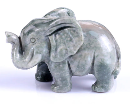 2.4" Jiulong Jade Hand Carved Crystal Elephant Sculpture